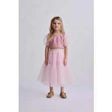 Magu Kız Çocuk Pamuklu Simli Tül Kollu Bluz ve Kat Kat Tül Etek Takım