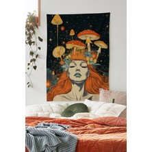Alamodecor Turuncu Yapay Zeka Psychedelic Mantar Kafa Kız Model Duvar Örtüsü