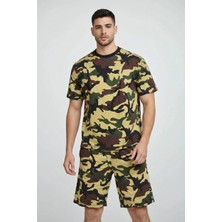 Az11 Erkek Kamuflaj Desenli Tişört Şort Takım – Regular Fit Günlük Spor 2’li Yazlık Kombin - Kamuflaj