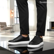 Siyah Deri Yanı Tek Çizgi Erkek Sneaker