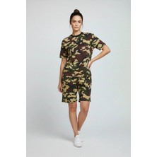 Az11 Kadın Kamuflaj Desenli Tişört Şort Takım – Günlük Rahat Kesim Yazlık 2’li Kombin - Kamuflaj