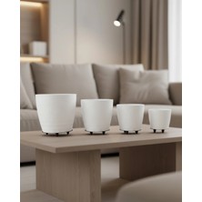 DS LLC Ieg ™ 4’lü 3D Beyaz Ayaklı Saksı Seti Modern Minimal Dekoratif Vazo DSLLCRS-IEGK34