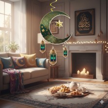 Dodomar Ramazan Ay Yıldız Kandil Tavan Süs Sarkıt 90X30 cm Yeşil Dekor