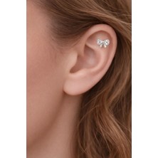 Sacce Scarves & Accessories Gümüş Renkli Taşlı Kurdele Fiyonk Figürlü Piercing Helix Kıkırdak Conch Lob