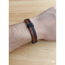 Reggente Kahverengi Işlemeli Örgü Hakiki Deri Bileklik