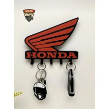 MotoGarage Honda Logolu Motosiklet Duvar Anahtarlığı - 3D 5 Askılı Dekoratif Motorcu Askısı - 15 cm