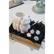 Taş Boyama Seti-Arabalı Ayıcık -Fırça- Kalemlik-Biblo- Çok Amaçlı Dekoratif Obje