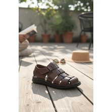 Enoch Erkek Hakiki Deri Kapalı Burun Cırtlı Düz Taban Sandalet