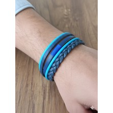 Reggente 5'li Mavi Hakiki Deri Bileklik