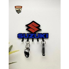 MotoGarage Suzuki Logolu Motosiklet Duvar Anahtarlığı - 5 Askılı Dekoratif Motorcu Askısı - 15 cm
