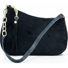 Elera Siyah - Zincir Detaylı Süet Çanta