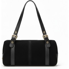 Nova Siyah - Gold Takılı Süet Çanta