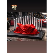 MotoGarage Kırmızı Örtülü Motor Figürü - Moto Garage Özel Seri – 3D Baskı Masaüstü Motosiklet Dekor