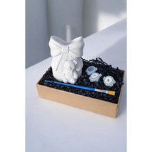 Taş Boyama Seti-Fiyonklu Ayıcık -Fırça- Kalemlik-Biblo- Çok Amaçlı Dekoratif Obje