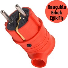 Badem10 Kauçuk Erkek Eğri Fiş Kırmızı 16A 220V Dayanıklı Esnek Gövde Güvenli Elektrik Priz Bağlantısı