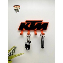 MotoGarage Ktm Logolu Motosiklet Duvar Anahtarlığı - 5 Askılı Dekoratif Motorcu Askısı - 15 cm