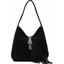 Alegra Siyah - Püsküllü Süet Omuz Çantası