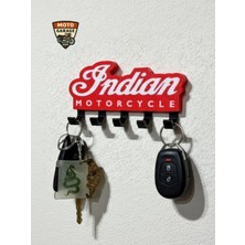 MotoGarage Indian Motorcycle Logolu Duvar Anahtarlığı - 3D 5 Askılı Dekoratif Motorcu Askısı - 15 cm