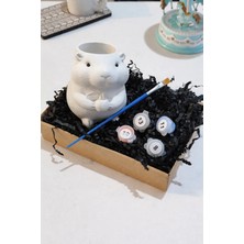 Taş Boyama Seti-Sevimli Kapibara-Boya-Fırça- Biblo- Kalemlik-Çok Amaçlı Dekoratif Obje