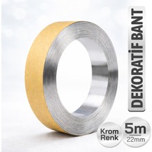 Badem10 (1 Adet) Krom Renk Dekoratif Bant 5mt x 22MM Ahşap Mobilya Duvar Fayans Dekoratif Metalik Bant
