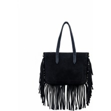 Savanna Siyah - Hareketli Püskül Detaylı Süet Çanta