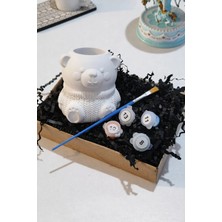 Taş Boyama Seti-Kazaklı Ayıcık-Boya-Fırça- Biblo- Kalemlik- Saksı- Çok Amaçlı Dekoratif Obje