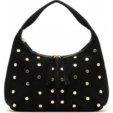 Stella Siyah - Metal Detaylı Süet Çanta