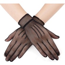 Indispensablely Siyah Renk Likralı File Eldiven Parmaklı Örgü Eldiven Yetişkin Boy