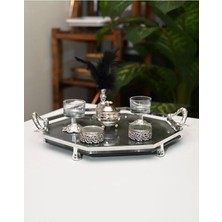 Nadisse Gümüş Detaylı Aynalı Sunum Tepsisi Seti