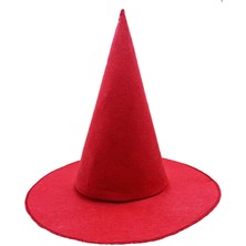 Indispensablely Kırmızı Renk Keçe Cadı Şapkası Yetişkin Çuk Uyumlu 35X38 cm
