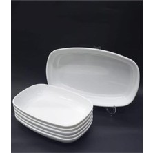 abnturk 28X18CM 4 Adet Beyaz Renk Melamin Kayık Tabak Günlük Kullanım Rahatlığı Ile Büyük Boy Salata Tabağı