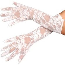 Indispensablely Beyaz Renk Orta Boy Dantelli Eldiven