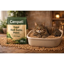 Çampati Doğal Çam Peleti Kedi Kumu 20 Litre – %100 Doğal, Yüksek Emilim, Düşük Toz, Uzun Ömürlü