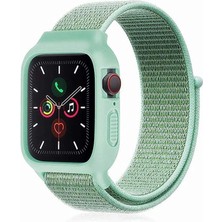 Eco Port Apple Watch 38MM Hasırlı Cırtcırtlı Kasalı Kordon - Turkuaz