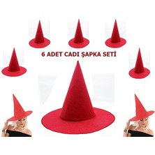 Indispensablely Kırmızı Renk Keçe Cadı Şapkası Yetişkin Çuk Uyumlu 6 Adet