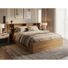 Mukotoys Story Wood Kitaplıklı Karyola 150X200 | 1. Sınıf Mdf Ceviz Görünümlü | Raflı Başlık ve Karyola Seti