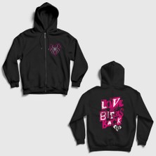 Presmono Unisex Siyah Love Bites Back Wwe Aj Lee Sırt Baskılı Fermuarlı Kapüşonlu Sweatshirt