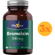 Lifextra Bromelain 500 Mg 60 Kapsül - 3 Adet (180 Kapsül) - Dezenfektan Hediyeli (%72 Alkol)