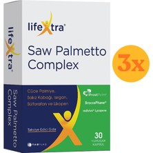 Lifextra Saw Palmetto Complex 30 Yumuşak Kapsül Cüce Palmiye Sakız Kabağı Isırgan Sülforafan Likopen - 3 Adet (90 Kapsül) - Dezenfektan Hediyeli (%72 Alkol)