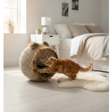Seçilir Hasır Örgü Kedi Evi Dekoratif (45X45 Cm) - Çıkarılabilir Peluş Minderli ve Tırmalama Alanıl Model 02