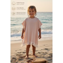 Ces Store %100 Pamuk 4 Kat Müslin Çocuk Panço Bornoz, Kapüşonlu, Yüksek Emici, Hafif ve Yumuşak Plaj ve  Havuz Pançosu