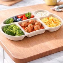 Melkan Home Bölmeli Çocuk Yemek Tabldot - Anaokulu & Kreş Için Kahvaltı ve Yemek Tabağı Tabildot Krem