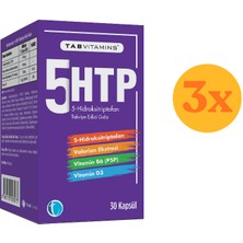 TABVITAMINS 5-HTP 30 Bitkisel Kapsül Valerian Vitamin B6 P5P Vitamin D3 - 3 Adet (90 Kapsül)