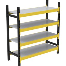 Rafburada 4 Katlı Tekli Midi Rack - Ekonomik Depo,arşiv, Kiler Rafı  SIYAH-TURUNCU-46X90 CM-100 cm