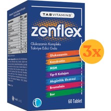 TABVITAMINS Zenflex 60 Tablet Glukozamin Kondroitin MSM Tip II Kolajen - 3 Adet (180 Tablet)