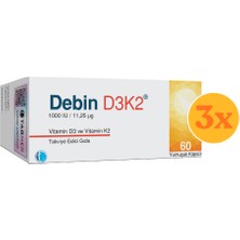 Debin D3K2 1000 Iu 60 Yumuşak Kapsül - 3 Adet (180 Kapsül) - Dezenfektan Hediyeli (%72 Alkol)