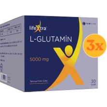 Lifextra L-Glutamin 30 Saşe - 3 Adet (90 Saşe) - Dezenfektan Hediyeli (%72 Alkol)
