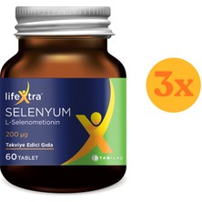 Lifextra Selenyum 60 Tablet - 3 Adet (180 Tablet) - Dezenfektan Hediyeli (%72 Alkol)