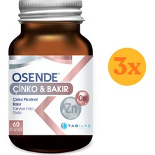 Osende Çinko Bakır 60 Kapsül - 3 Adet (180 Kapsül) - Dezenfektan Hediyeli (%72 Alkol)