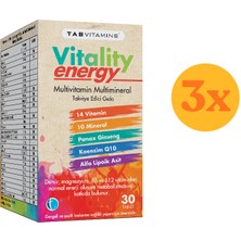 TABVITAMINS Vitality Energy Multivitamin Multimineral 30 Tablet - 3 Adet (90 Tablet) - Dezenfektan Hediyeli (%72 Alkol)